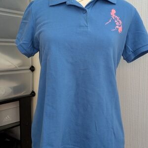 Blue Polo Shirt with Pink Detail